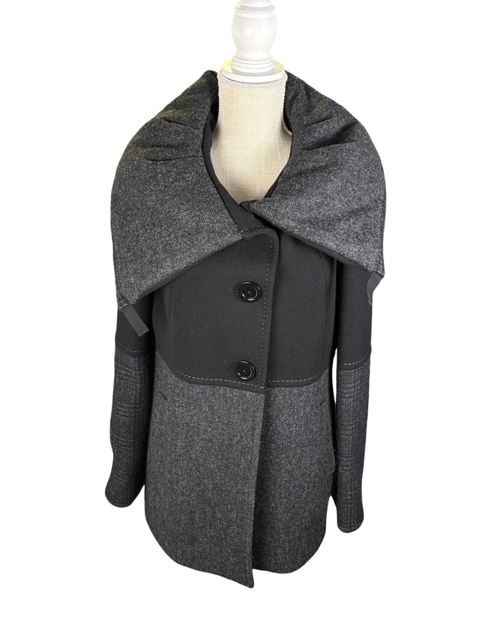 Cinzia Rocca Envelope Collar Wool Cashmere Car Coat Women's US 10 Black Gray
